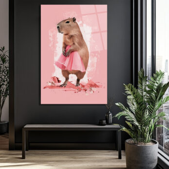 Pembe Tütülü Kapibara Cam Tablo - Neşeli Duvar Sanatı - Glazella Pembe Tütülü Kapibara Cam Tablo - Neşeli Duvar Sanatı - Glazella