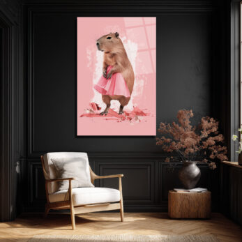 Pembe Tütülü Kapibara Cam Tablo - Neşeli Duvar Sanatı - Glazella Pembe Tütülü Kapibara Cam Tablo - Neşeli Duvar Sanatı - Glazella