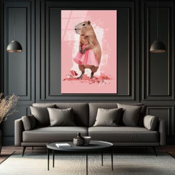 Pembe Tütülü Kapibara Cam Tablo - Neşeli Duvar Sanatı - Glazella Pembe Tütülü Kapibara Cam Tablo - Neşeli Duvar Sanatı - Glazella