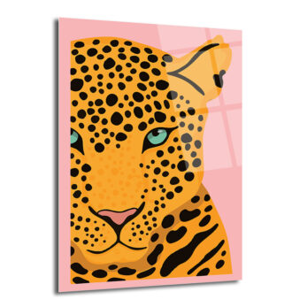 Cesur Bakış: Pembe Arka Plan Leopard Desenli Modern Cam Tablo - Glazella