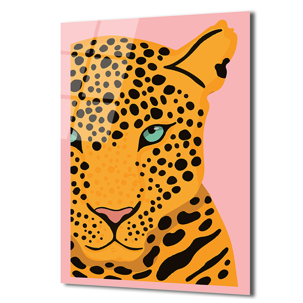 Cesur Bakış: Pembe Arka Plan Leopard Desenli Modern Cam Tablo - Glazella Cesur Bakış: Pembe Arka Plan Leopard Desenli Modern Cam Tablo - Glazella