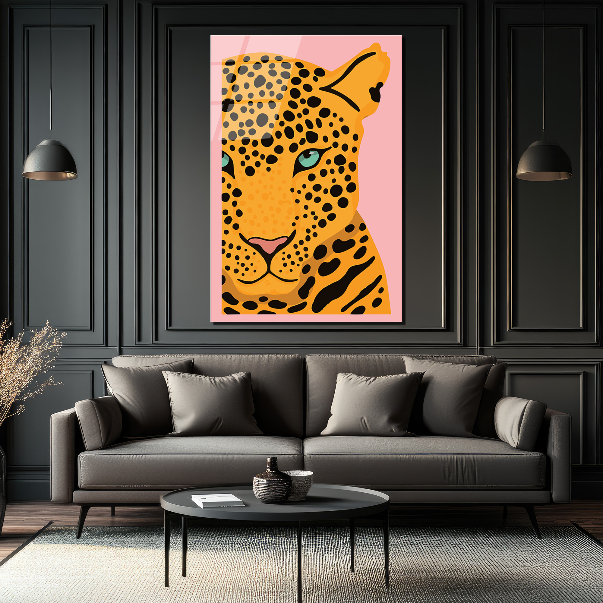 Cesur Bakış: Pembe Arka Plan Leopard Desenli Modern Cam Tablo - Glazella Cesur Bakış: Pembe Arka Plan Leopard Desenli Modern Cam Tablo - Glazella