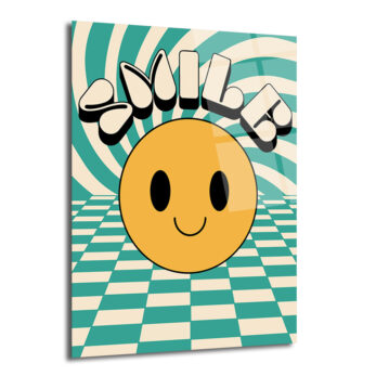 Retro Smiley Yüz ve Optik İllüzyonlu Smile Cam Tablo - Glazella