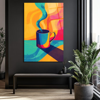 Enerjik Kahve Keyfi Cam Tablo - Modern Sanat Duvar Dekoru - Glazella