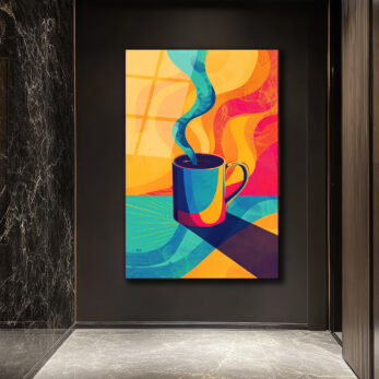 Enerjik Kahve Keyfi Cam Tablo - Modern Sanat Duvar Dekoru - Glazella