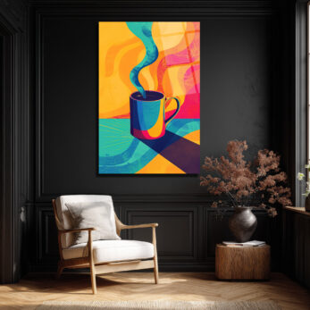 Enerjik Kahve Keyfi Cam Tablo - Modern Sanat Duvar Dekoru - Glazella