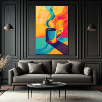 Enerjik Kahve Keyfi Cam Tablo - Modern Sanat Duvar Dekoru - Glazella
