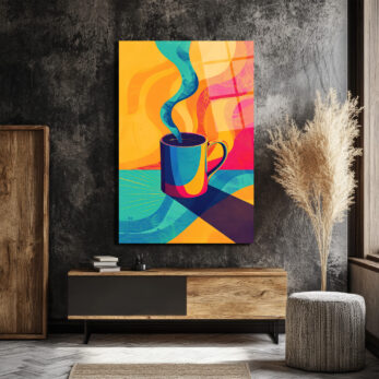 Enerjik Kahve Keyfi Cam Tablo - Modern Sanat Duvar Dekoru - Glazella