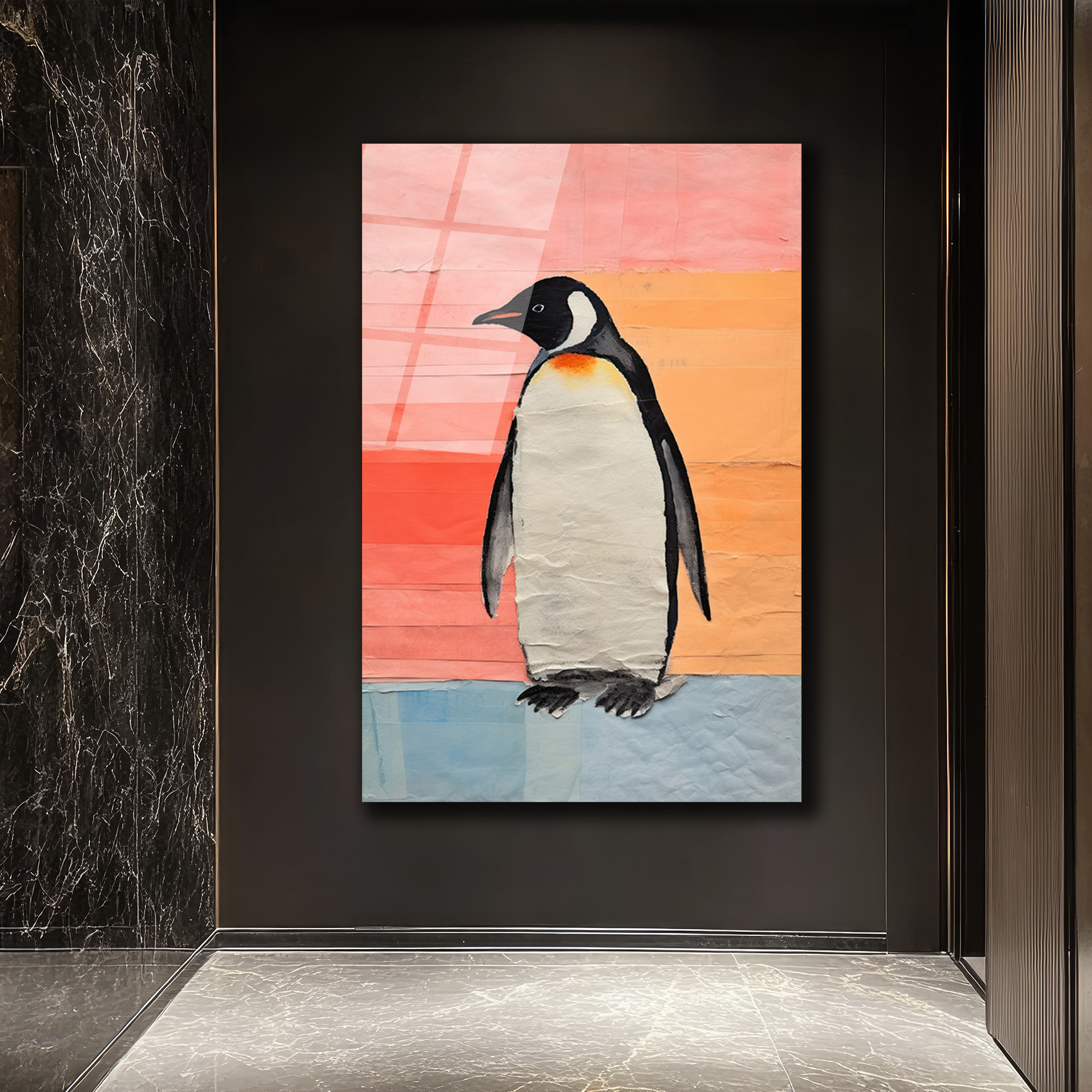 Neşeli Penguen Cam Tablo: Modern Sanat ve Renklerin Dansı - Glazella Neşeli Penguen Cam Tablo: Modern Sanat ve Renklerin Dansı - Glazella