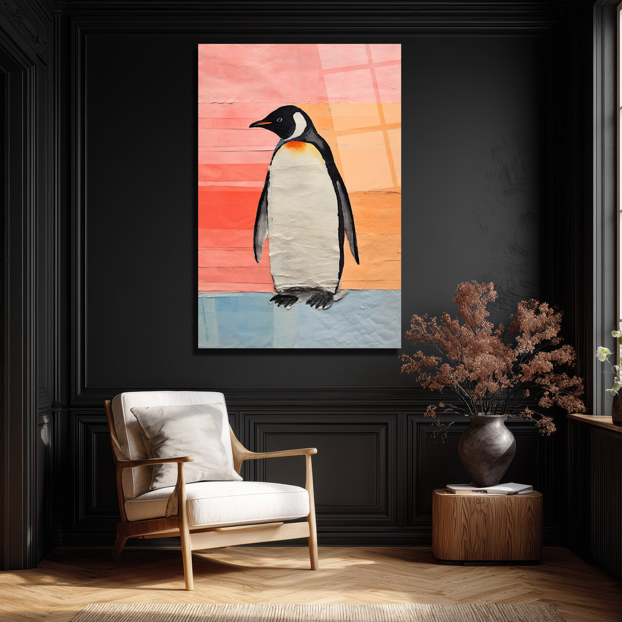 Neşeli Penguen Cam Tablo: Modern Sanat ve Renklerin Dansı - Glazella Neşeli Penguen Cam Tablo: Modern Sanat ve Renklerin Dansı - Glazella