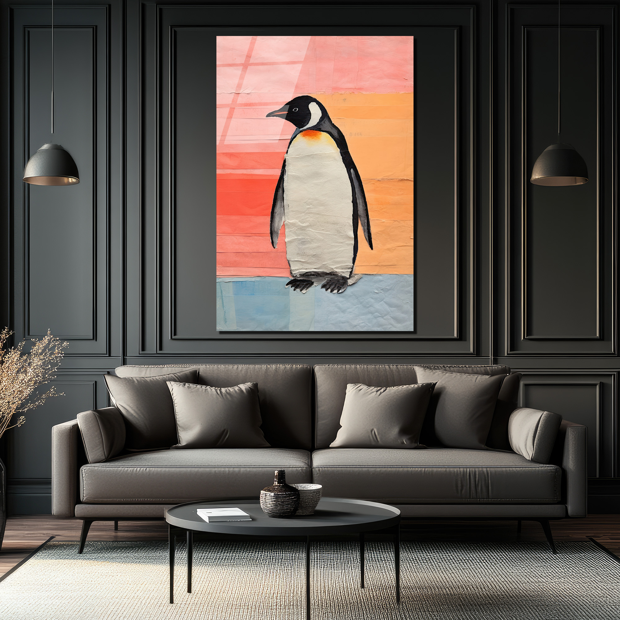 Neşeli Penguen Cam Tablo: Modern Sanat ve Renklerin Dansı - Glazella Neşeli Penguen Cam Tablo: Modern Sanat ve Renklerin Dansı - Glazella