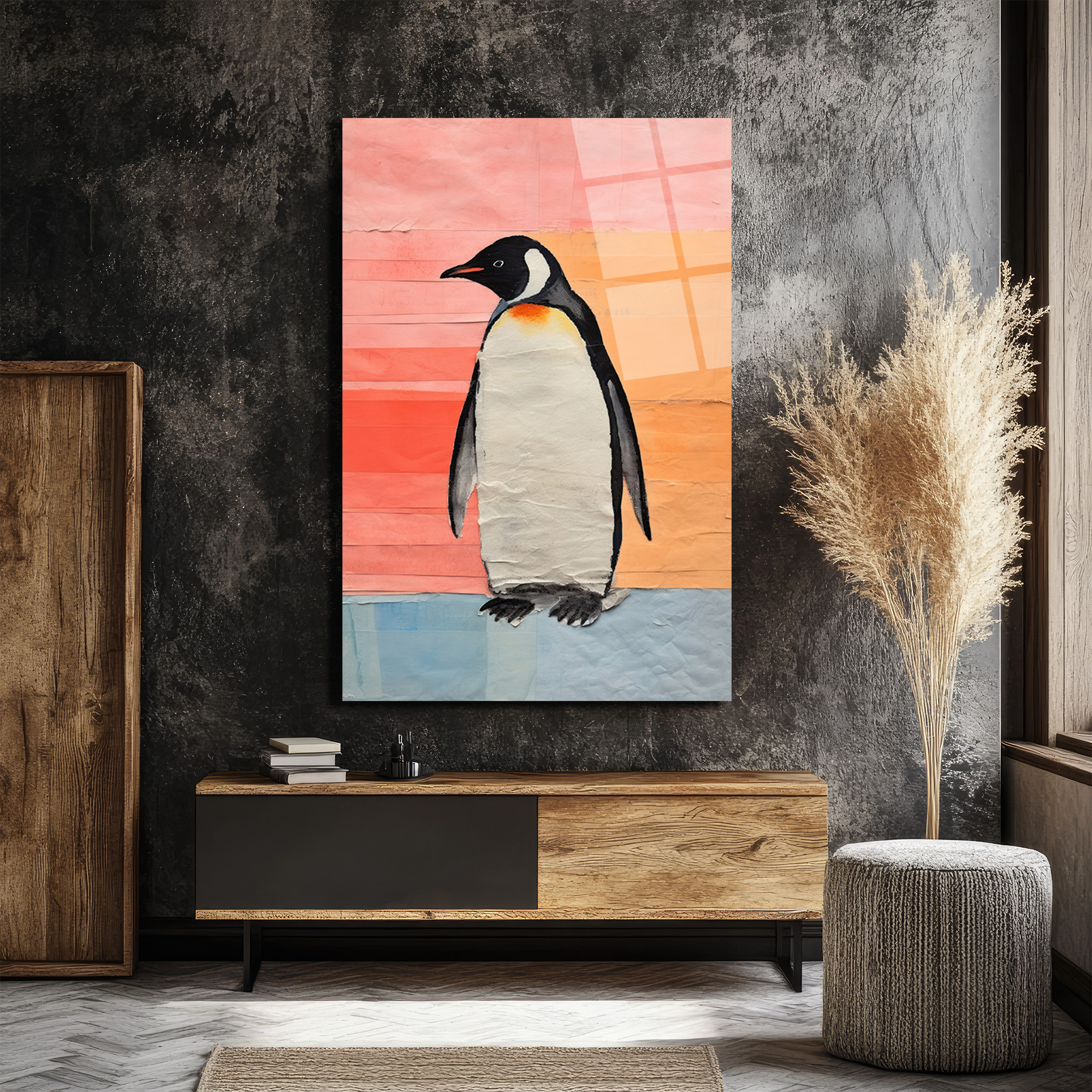 Neşeli Penguen Cam Tablo: Modern Sanat ve Renklerin Dansı - Glazella Neşeli Penguen Cam Tablo: Modern Sanat ve Renklerin Dansı - Glazella
