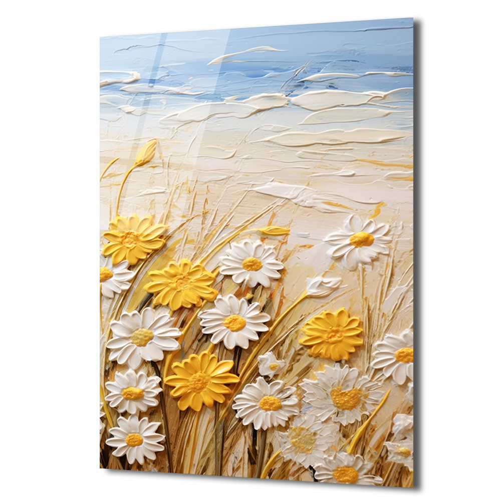 3D Dokulu Papatya Tarlası Cam Tablo - Glazella 3D Dokulu Papatya Tarlası Cam Tablo - Glazella