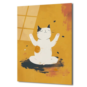 Zen Kedi Meditasyon Temalı Modern Cam Tablo - Glazella Zen Kedi Meditasyon Temalı Modern Cam Tablo - Glazella