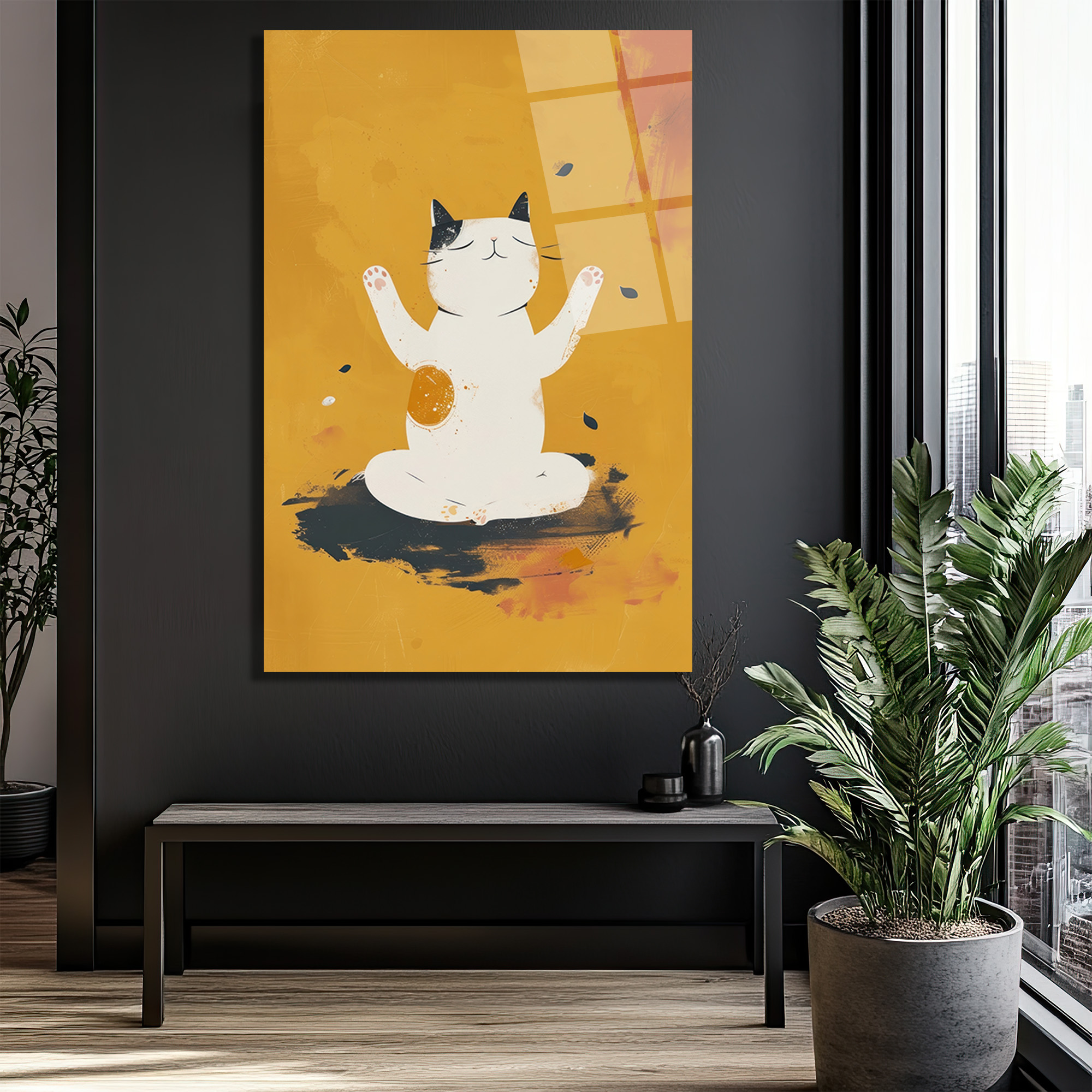 Zen Kedi Meditasyon Temalı Modern Cam Tablo - Glazella Zen Kedi Meditasyon Temalı Modern Cam Tablo - Glazella