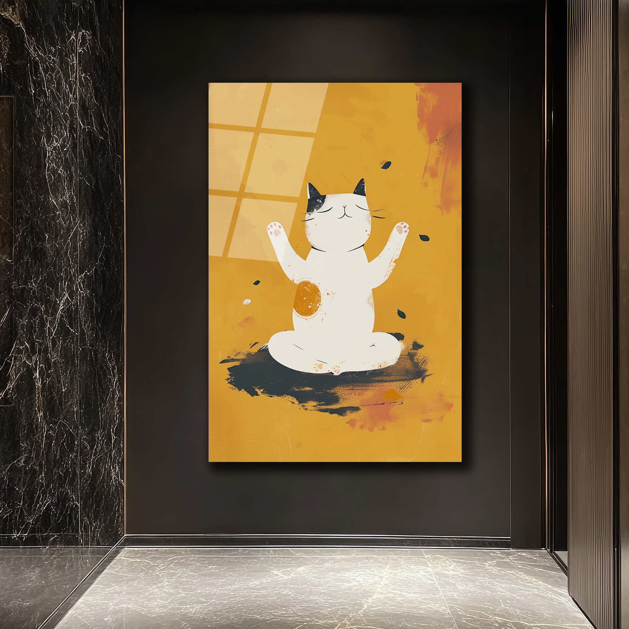 Zen Kedi Meditasyon Temalı Modern Cam Tablo - Glazella Zen Kedi Meditasyon Temalı Modern Cam Tablo - Glazella