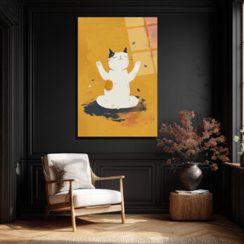Zen Kedi Meditasyon Temalı Modern Cam Tablo - Glazella Zen Kedi Meditasyon Temalı Modern Cam Tablo - Glazella