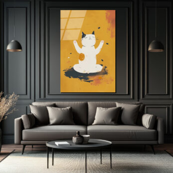 Zen Kedi Meditasyon Temalı Modern Cam Tablo - Glazella Zen Kedi Meditasyon Temalı Modern Cam Tablo - Glazella