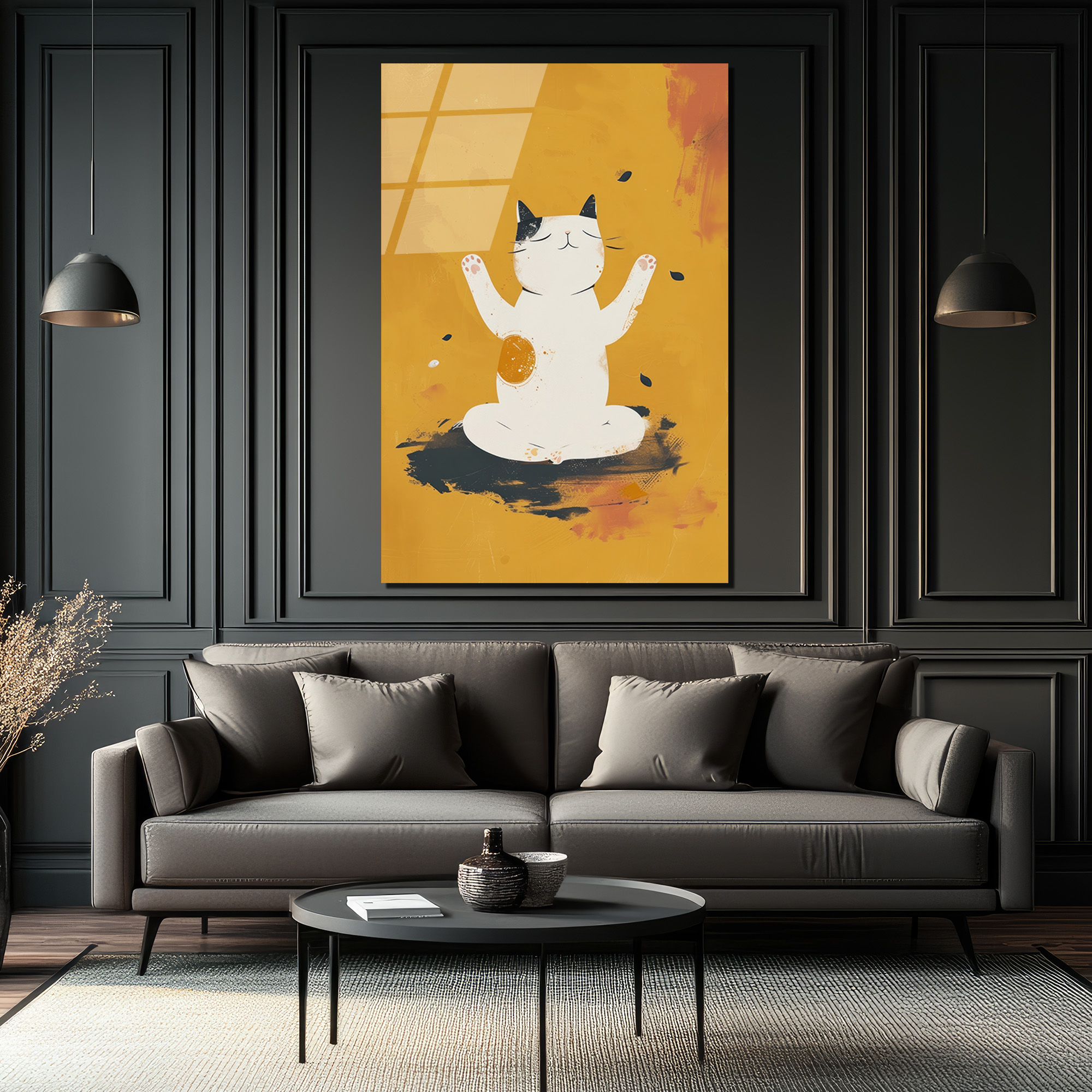 Zen Kedi Meditasyon Temalı Modern Cam Tablo - Glazella Zen Kedi Meditasyon Temalı Modern Cam Tablo - Glazella