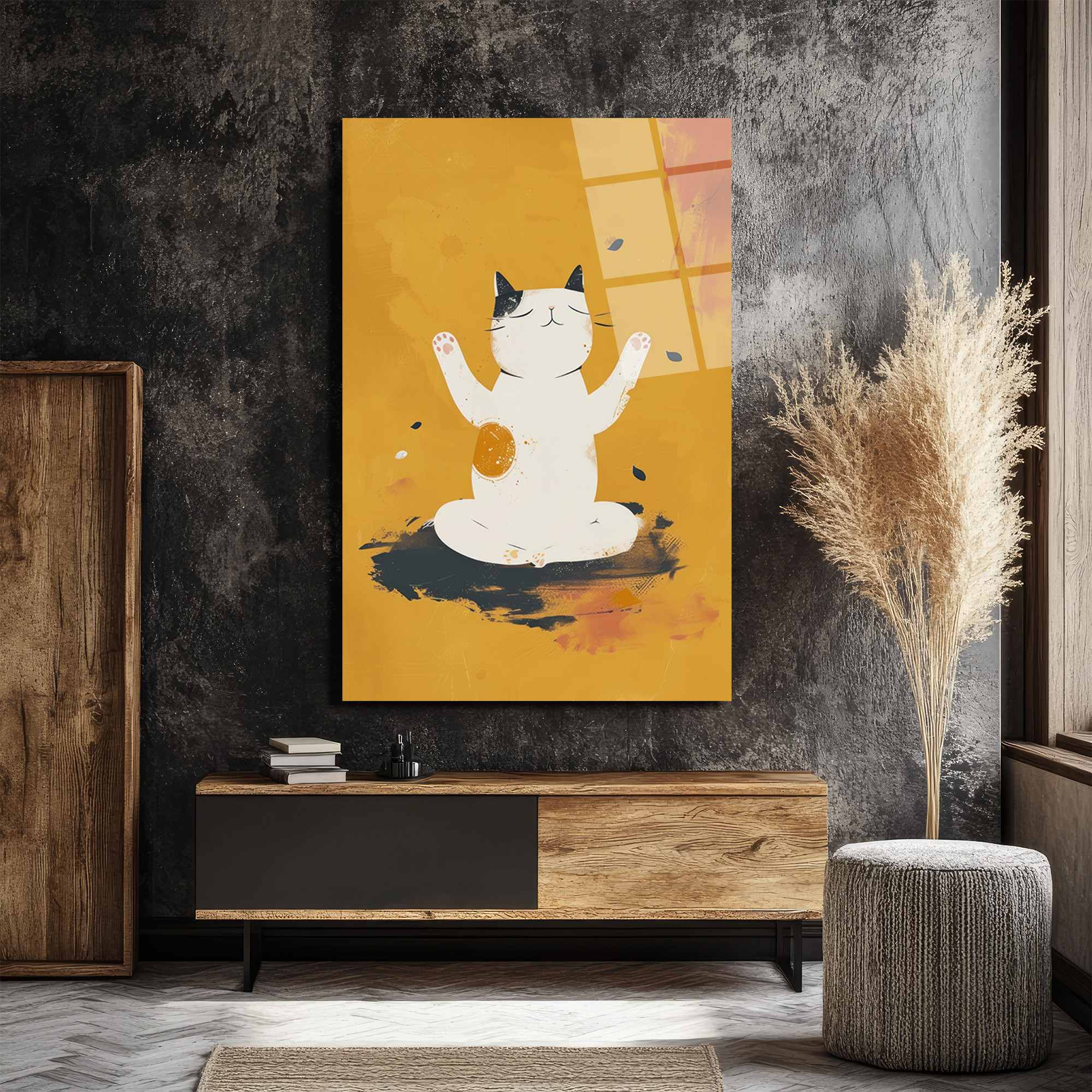 Zen Kedi Meditasyon Temalı Modern Cam Tablo - Glazella Zen Kedi Meditasyon Temalı Modern Cam Tablo - Glazella