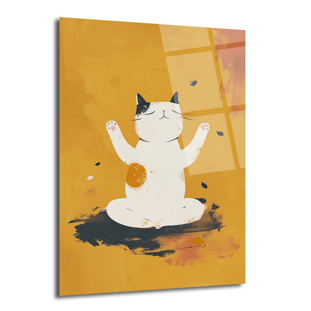 Zen Kedi Meditasyon Temalı Modern Cam Tablo - Glazella Zen Kedi Meditasyon Temalı Modern Cam Tablo - Glazella