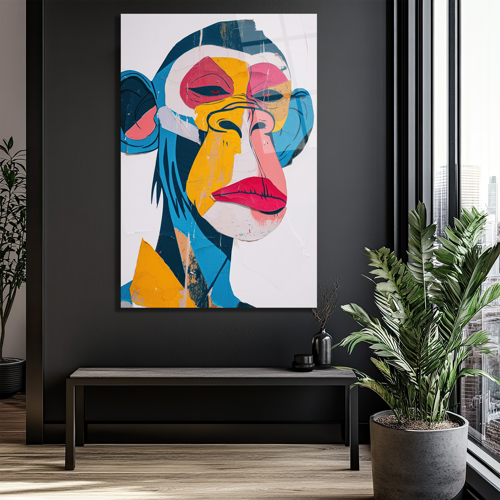 Canlı Renklerle Pop Art Maymun Cam Tablo - Glazella Canlı Renklerle Pop Art Maymun Cam Tablo - Glazella