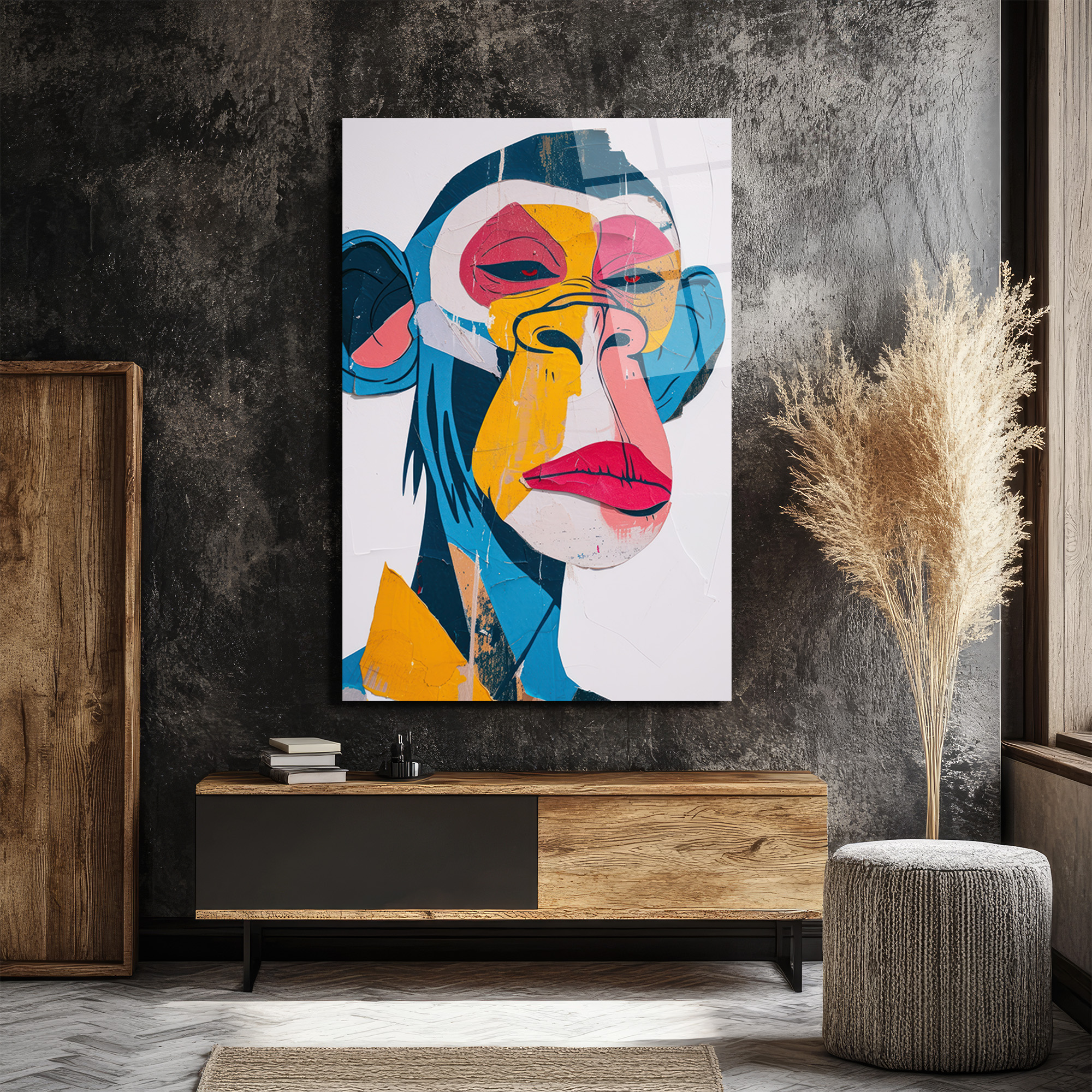 Canlı Renklerle Pop Art Maymun Cam Tablo - Glazella Canlı Renklerle Pop Art Maymun Cam Tablo - Glazella