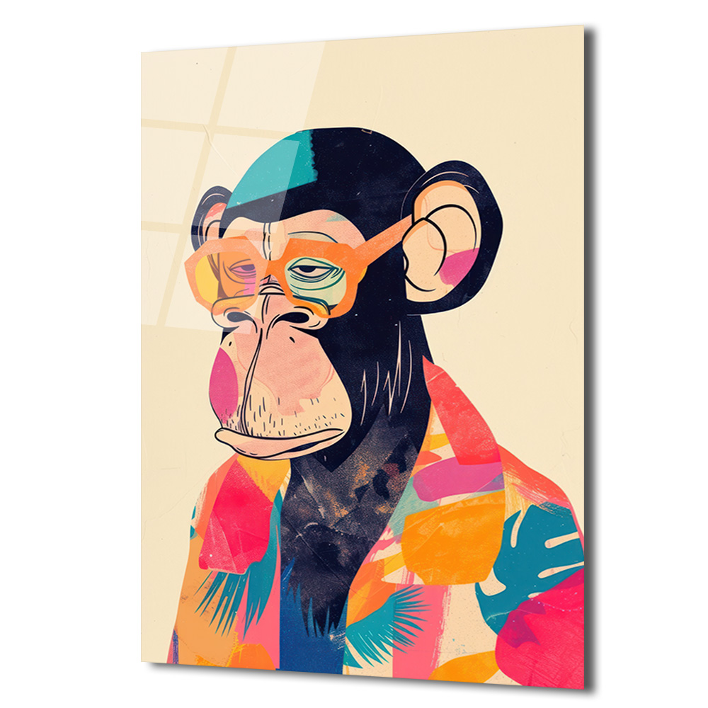 Cool Şempanze: Renkli Gözlüklü Pop Art Cam Tablo - Glazella Cool Şempanze: Renkli Gözlüklü Pop Art Cam Tablo - Glazella