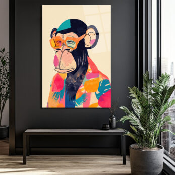 Cool Şempanze: Renkli Gözlüklü Pop Art Cam Tablo - Glazella Cool Şempanze: Renkli Gözlüklü Pop Art Cam Tablo - Glazella