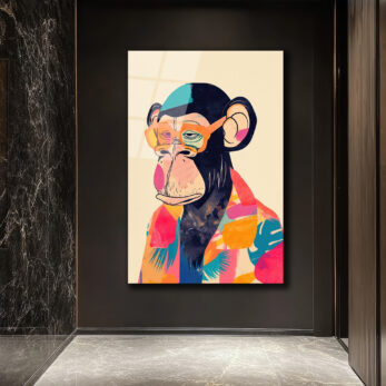Cool Şempanze: Renkli Gözlüklü Pop Art Cam Tablo - Glazella Cool Şempanze: Renkli Gözlüklü Pop Art Cam Tablo - Glazella