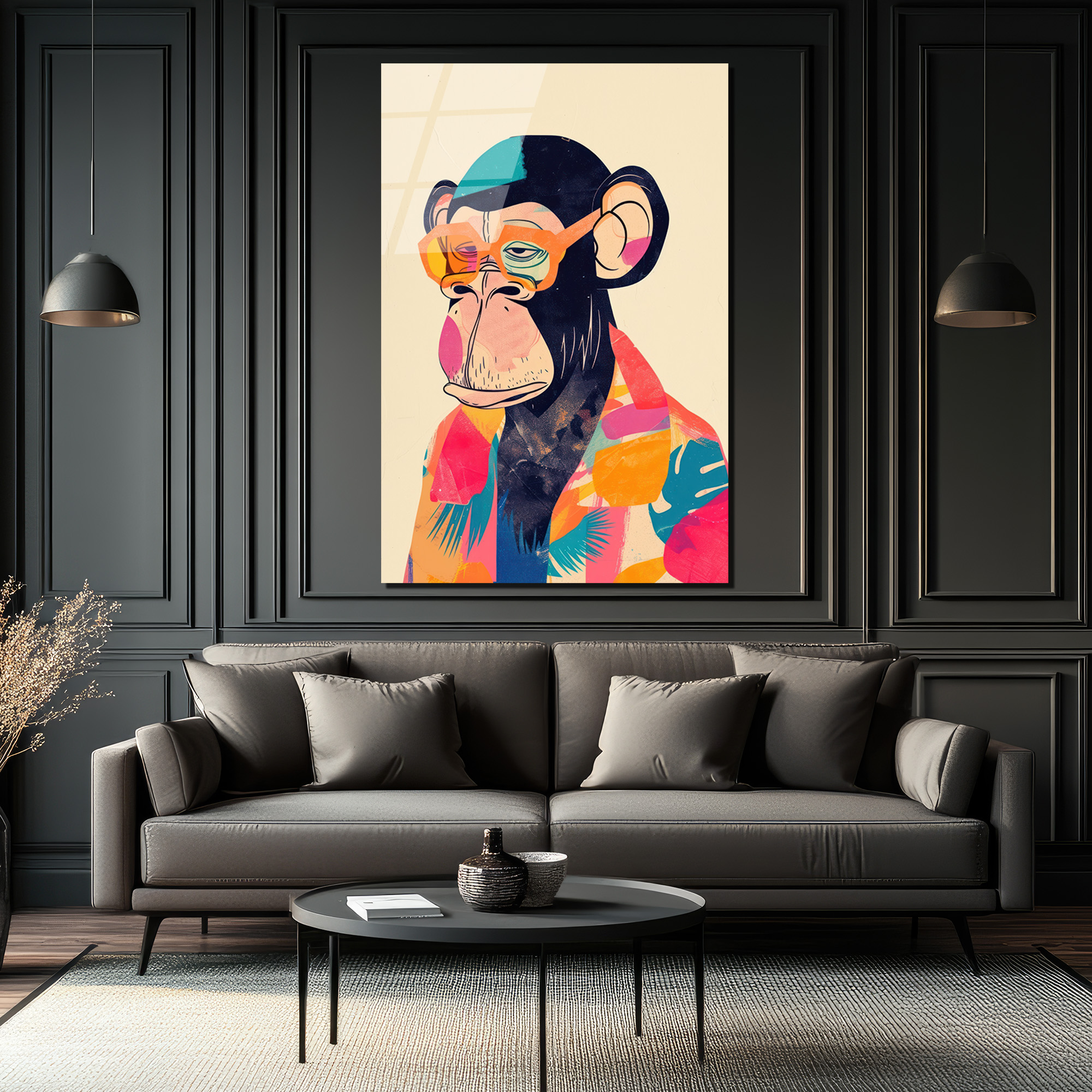 Cool Şempanze: Renkli Gözlüklü Pop Art Cam Tablo - Glazella Cool Şempanze: Renkli Gözlüklü Pop Art Cam Tablo - Glazella