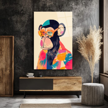 Cool Şempanze: Renkli Gözlüklü Pop Art Cam Tablo - Glazella Cool Şempanze: Renkli Gözlüklü Pop Art Cam Tablo - Glazella