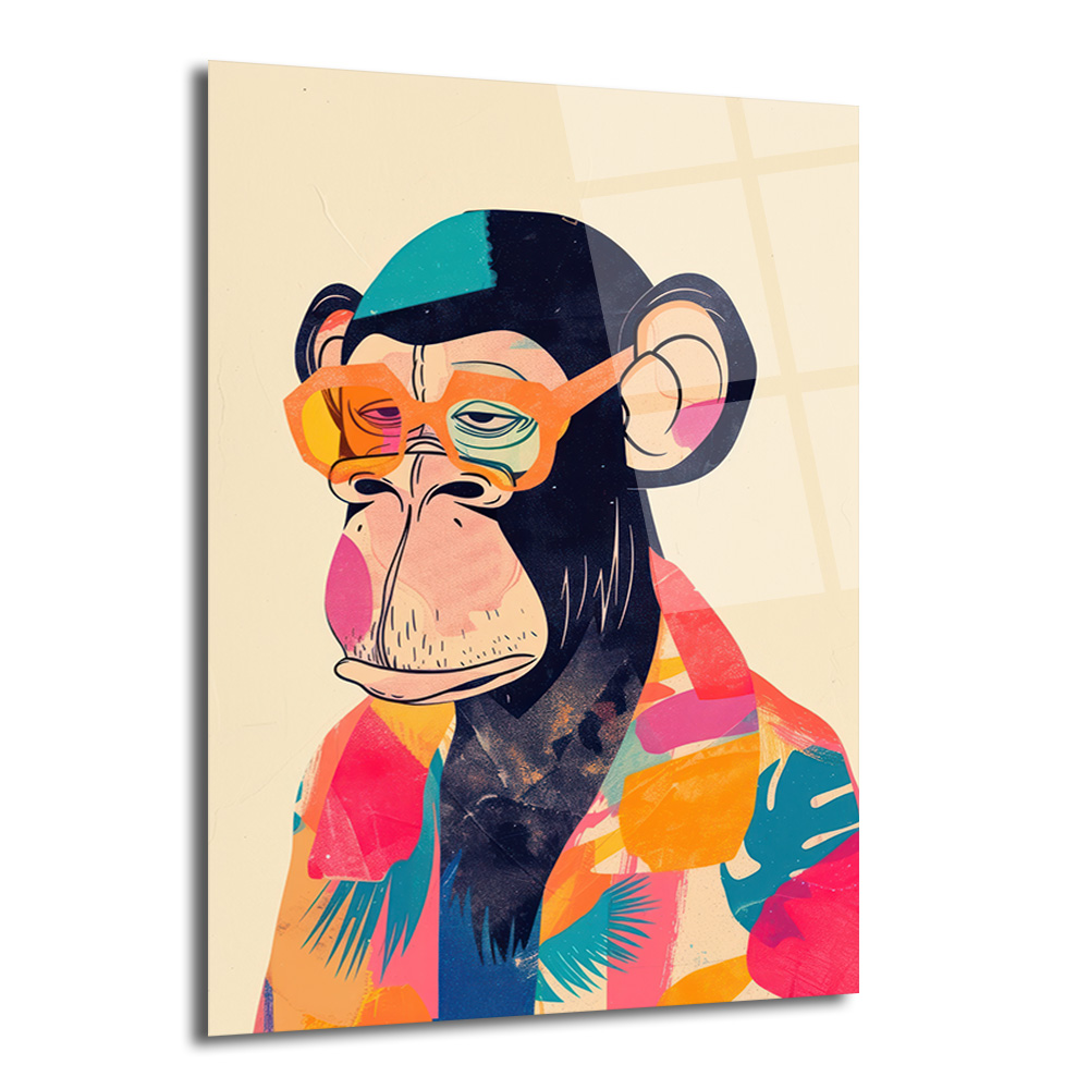 Cool Şempanze: Renkli Gözlüklü Pop Art Cam Tablo - Glazella Cool Şempanze: Renkli Gözlüklü Pop Art Cam Tablo - Glazella