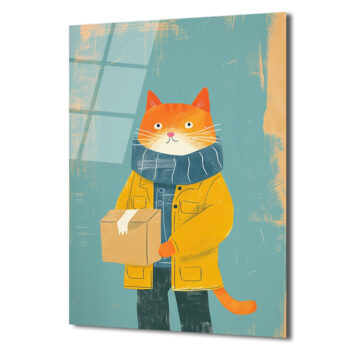 Sevimli Postacı Kedi Modern Sanat Cam Tablo - Glazella Sevimli Postacı Kedi Modern Sanat Cam Tablo - Glazella