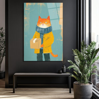 Sevimli Postacı Kedi Modern Sanat Cam Tablo - Glazella Sevimli Postacı Kedi Modern Sanat Cam Tablo - Glazella