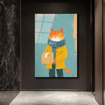 Sevimli Postacı Kedi Modern Sanat Cam Tablo - Glazella Sevimli Postacı Kedi Modern Sanat Cam Tablo - Glazella