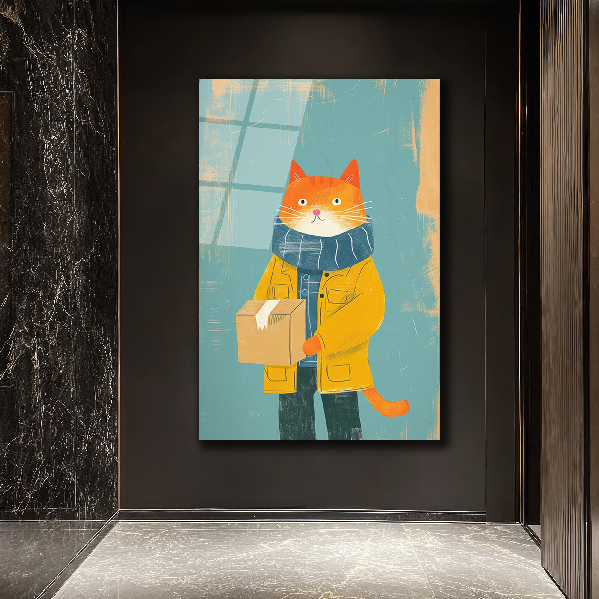 Sevimli Postacı Kedi Modern Sanat Cam Tablo - Glazella Sevimli Postacı Kedi Modern Sanat Cam Tablo - Glazella