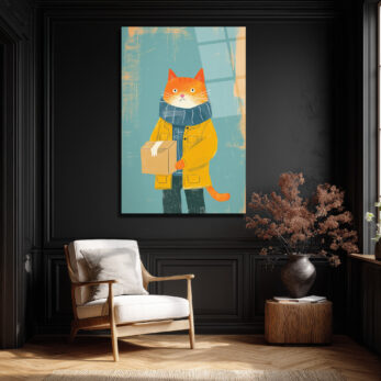 Sevimli Postacı Kedi Modern Sanat Cam Tablo - Glazella Sevimli Postacı Kedi Modern Sanat Cam Tablo - Glazella