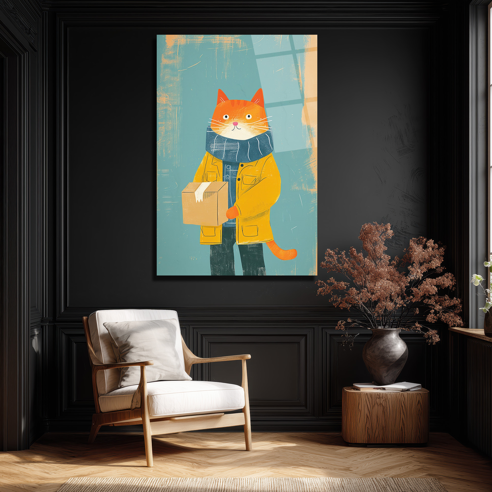 Sevimli Postacı Kedi Modern Sanat Cam Tablo - Glazella Sevimli Postacı Kedi Modern Sanat Cam Tablo - Glazella