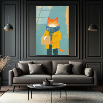 Sevimli Postacı Kedi Modern Sanat Cam Tablo - Glazella Sevimli Postacı Kedi Modern Sanat Cam Tablo - Glazella