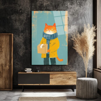Sevimli Postacı Kedi Modern Sanat Cam Tablo - Glazella Sevimli Postacı Kedi Modern Sanat Cam Tablo - Glazella
