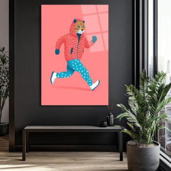 Koşan Leopar Figürlü Modern Cam Tablo - Glazella Koşan Leopar Figürlü Modern Cam Tablo - Glazella