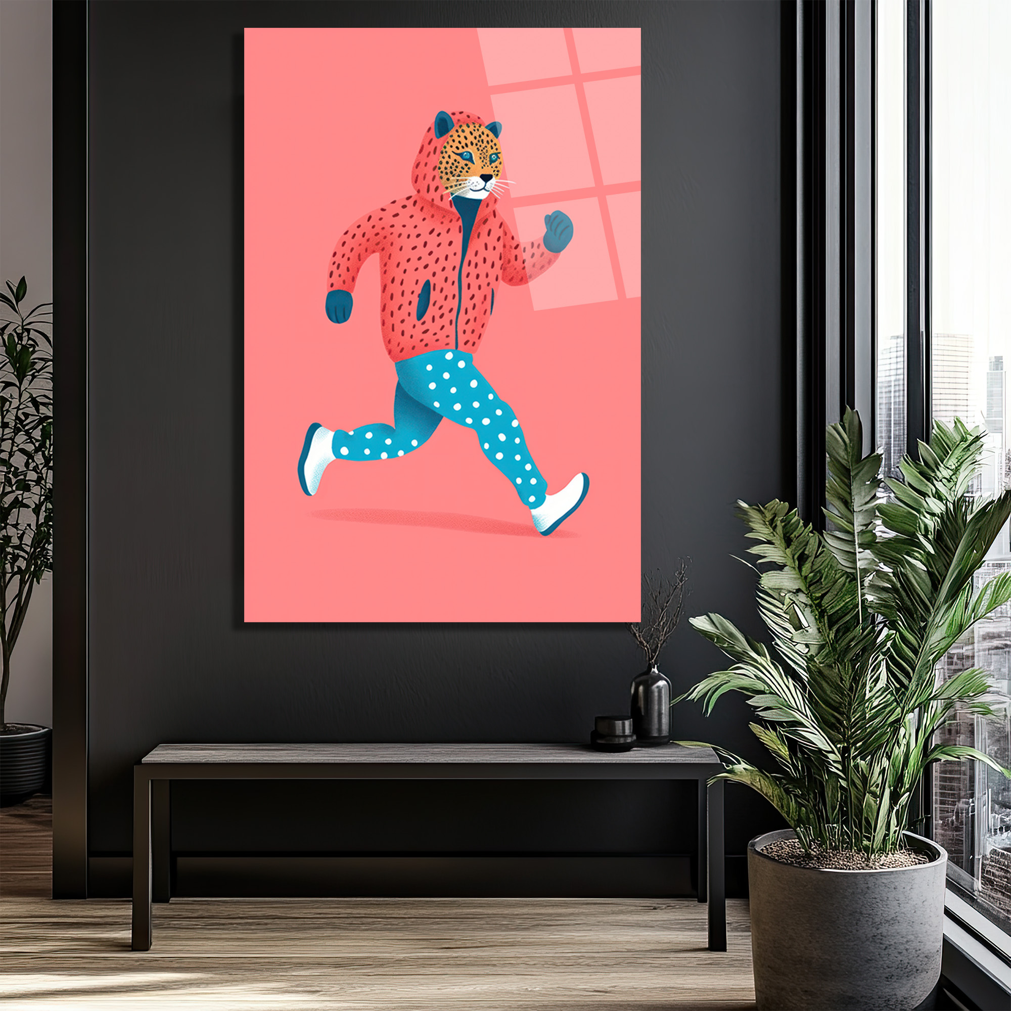 Koşan Leopar Figürlü Modern Cam Tablo - Glazella Koşan Leopar Figürlü Modern Cam Tablo - Glazella