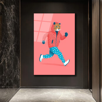 Koşan Leopar Figürlü Modern Cam Tablo - Glazella Koşan Leopar Figürlü Modern Cam Tablo - Glazella