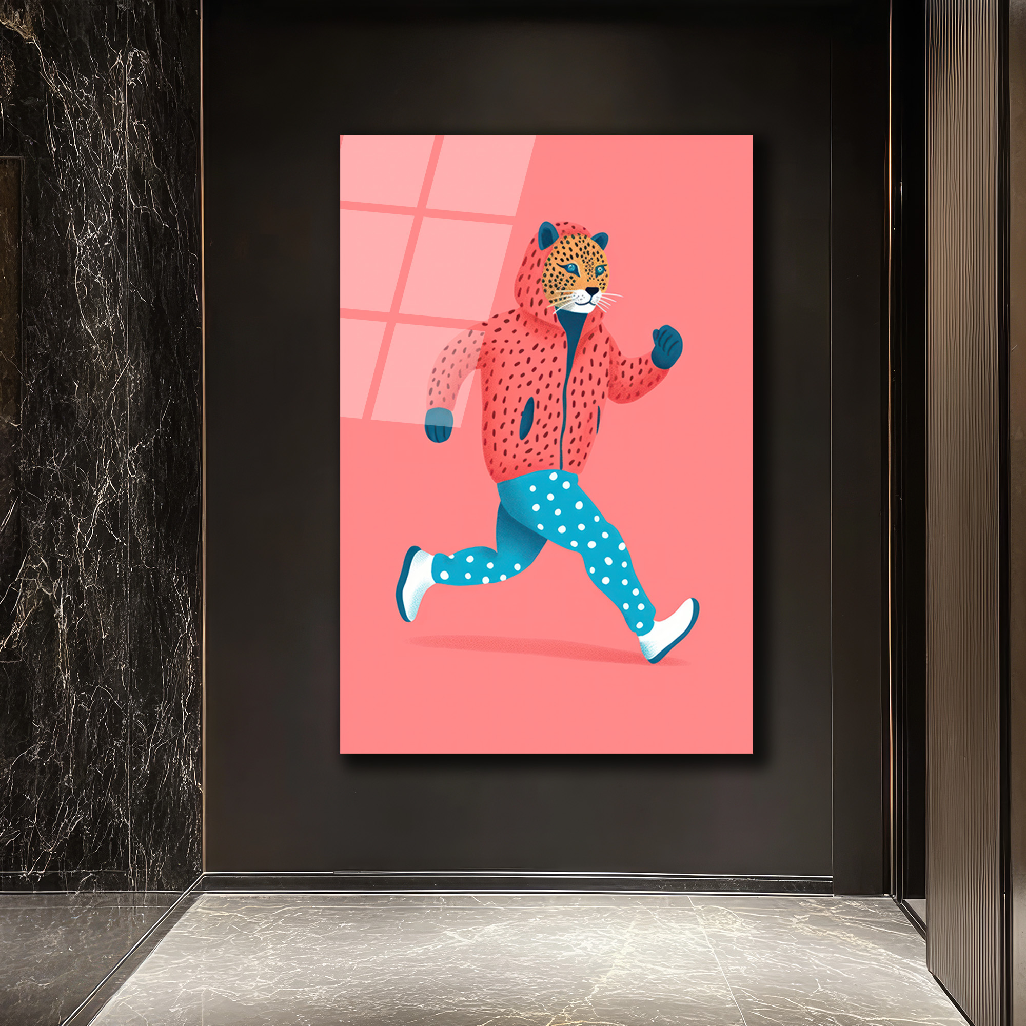 Koşan Leopar Figürlü Modern Cam Tablo - Glazella Koşan Leopar Figürlü Modern Cam Tablo - Glazella