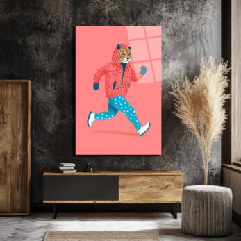 Koşan Leopar Figürlü Modern Cam Tablo - Glazella Koşan Leopar Figürlü Modern Cam Tablo - Glazella