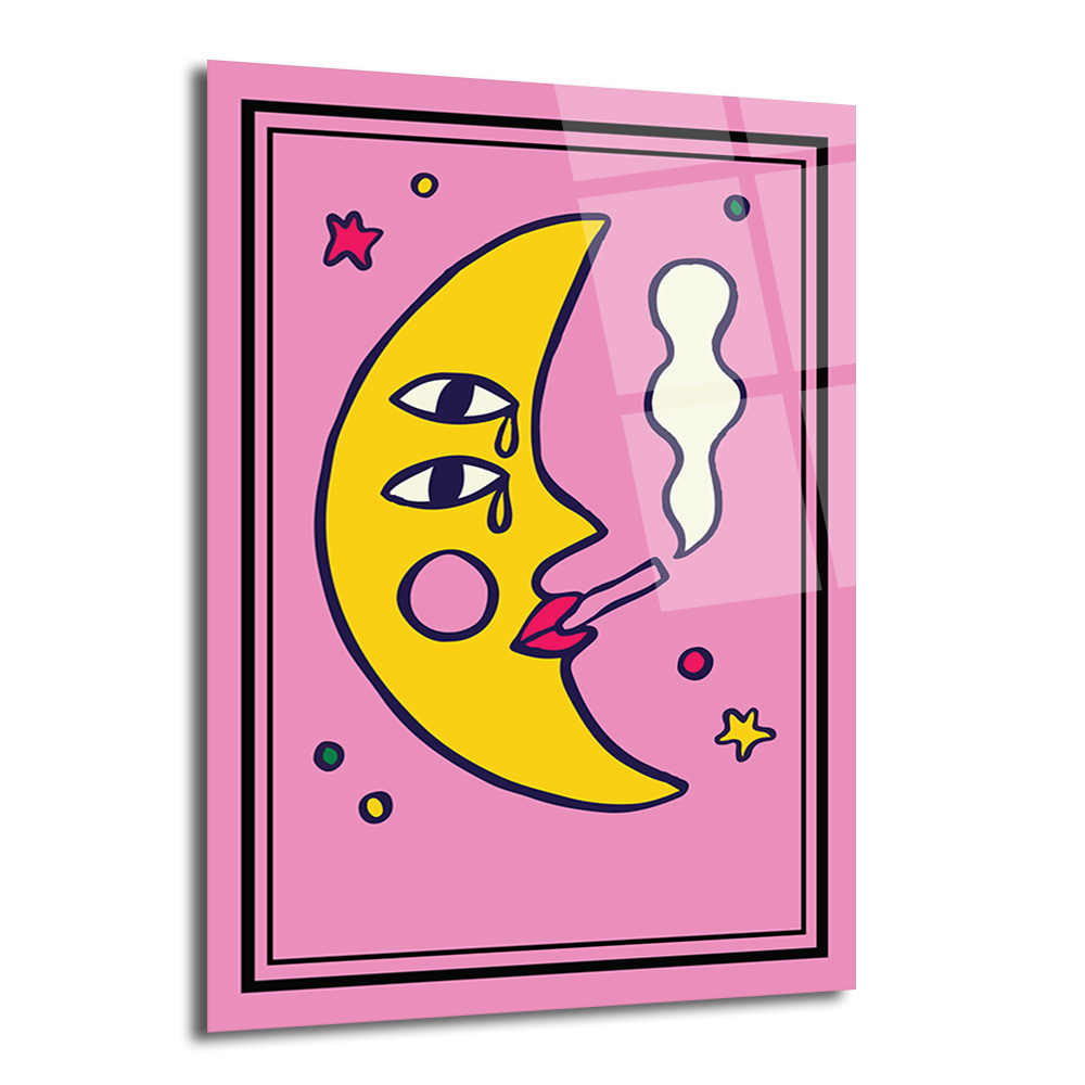 Melankolik Ay ve Sigara Cam Tablo | Retro Pop Sanat Duvar Dekoru - Glazella Melankolik Ay ve Sigara Cam Tablo | Retro Pop Sanat Duvar Dekoru - Glazella