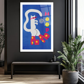 Disko Kedi Mood Cam Tablo - Eğlenceli Pop Art Duvar Sanatı - Glazella