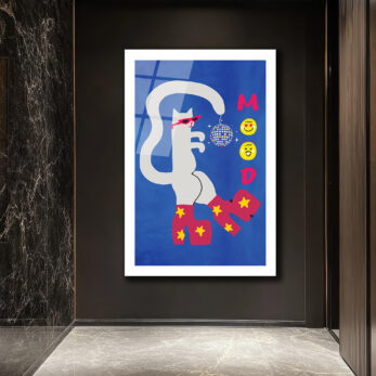 Disko Kedi Mood Cam Tablo - Eğlenceli Pop Art Duvar Sanatı - Glazella