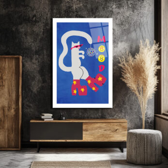Disko Kedi Mood Cam Tablo - Eğlenceli Pop Art Duvar Sanatı - Glazella